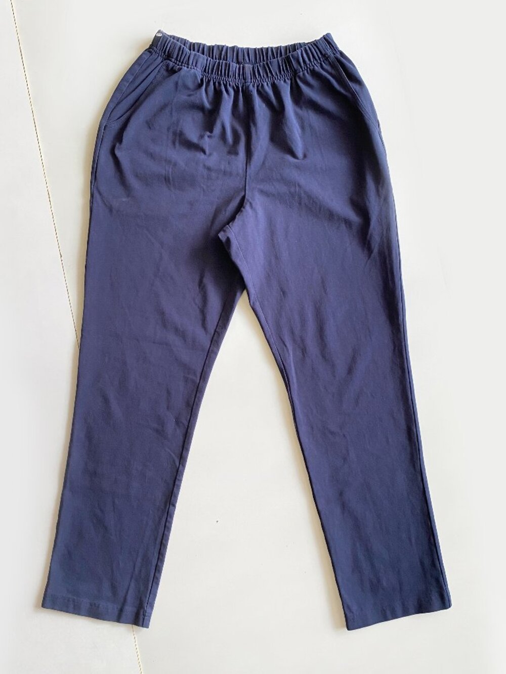 LL Bean Pants Womens S Petite Navy Pull On Elastic Waist Cotton Blend Casual